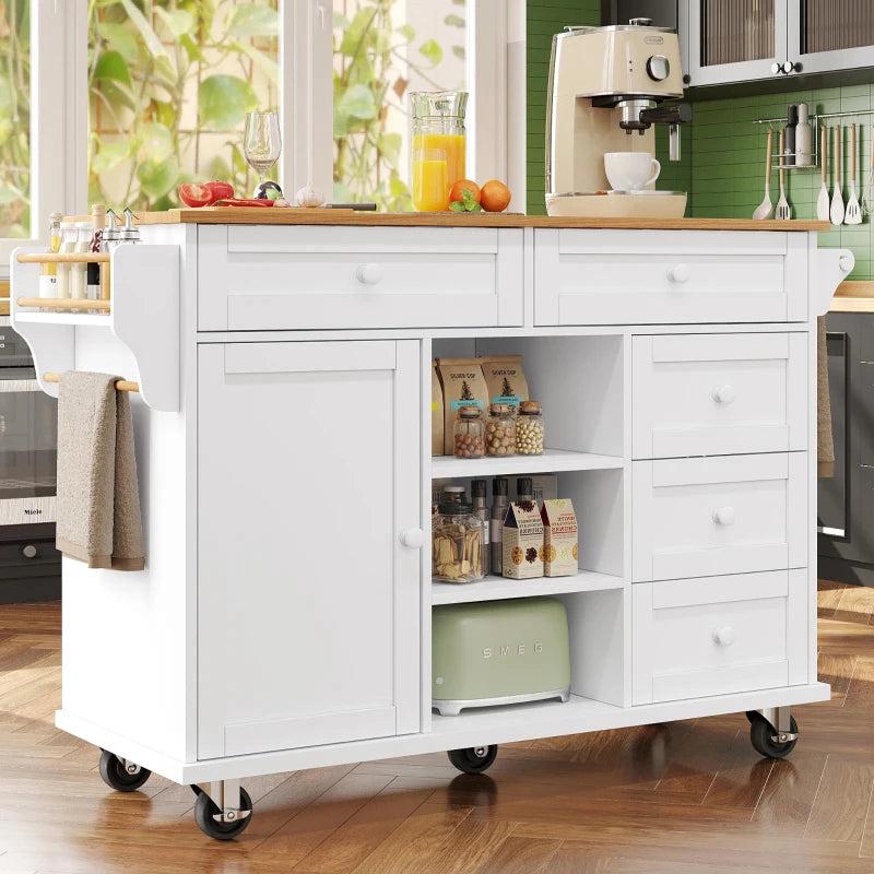 Versatile Dining Trolley with Drawer - Mobile & Fixed Food Cart for Kitchen Storage, 134L x 46W x 92H cm, White