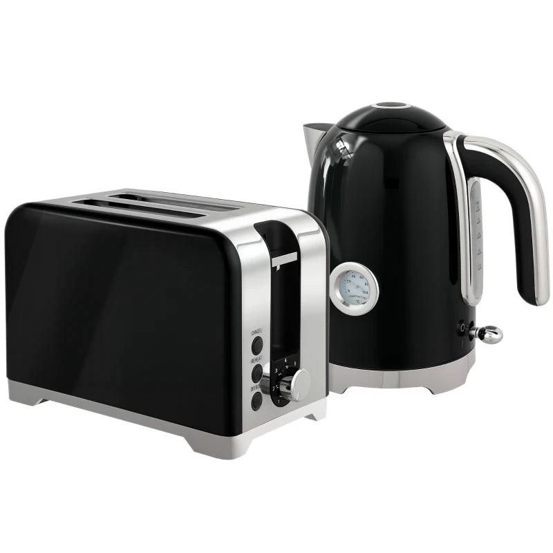 Vintage Black Toaster and Kettle Set - Retro Kitchen Appliances for Stylish Cooking and Brewing