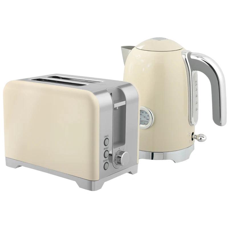 Vintage Cream Toaster and Kettle Set - Retro Kitchen Appliances for Stylish Home Decor