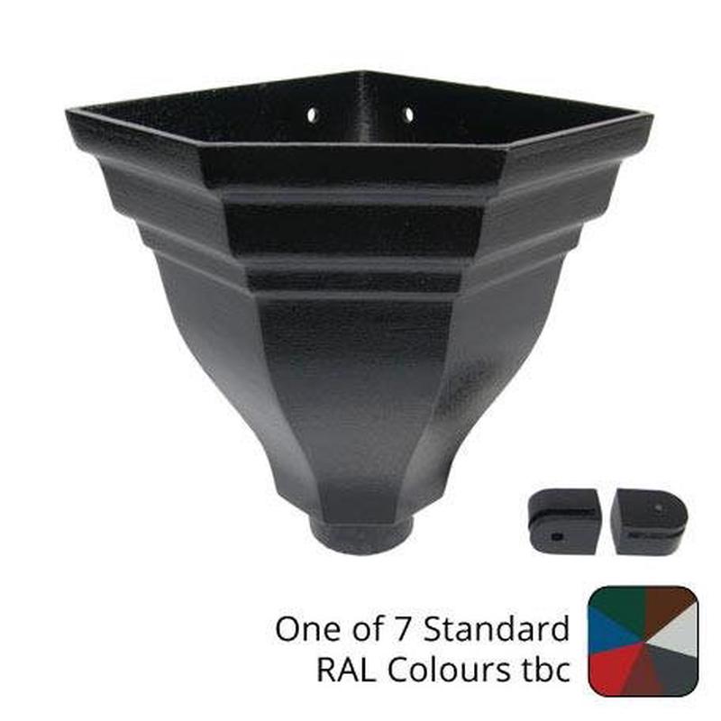 177w x 215h x 117d Fluted Corner Cast Aluminium Hopper Head - 63mm (2.5") Outlet - One of 7 Standard RAL Colours TBC