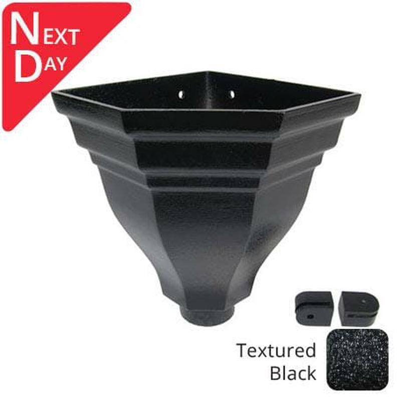177w x 215h x 117d Fluted Corner Cast Aluminium Hopper Head - 63mm (2.5") Outlet - Textured Black