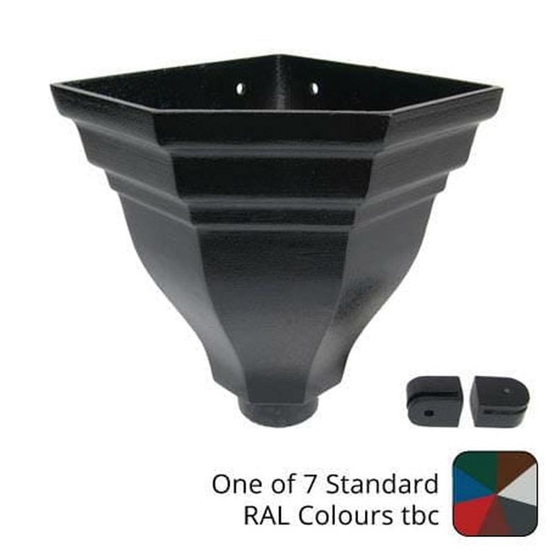 212w x 260h x 212d Fluted Corner Cast Aluminium Hopper Head - 76mm (3") Outlet - One of 7 Standard RAL Colours TBC
