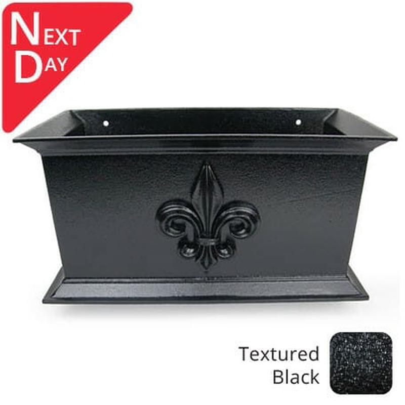 400mm Cast Aluminium Ornamental Hopper Head (with Fleur de Lis motif) - 63mm (2.5") Outlet - Textured Black