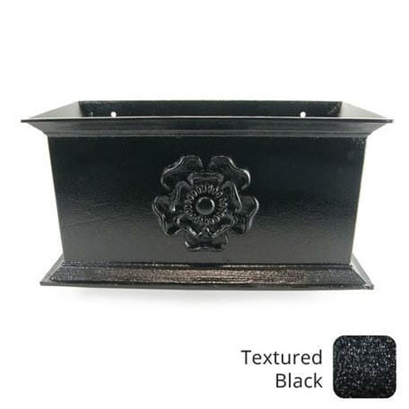 400w x 200h x 200d Cast Aluminium Ornamental Hopper Head (with Tudor Rose motif) - 76mm outlet - Textured Black