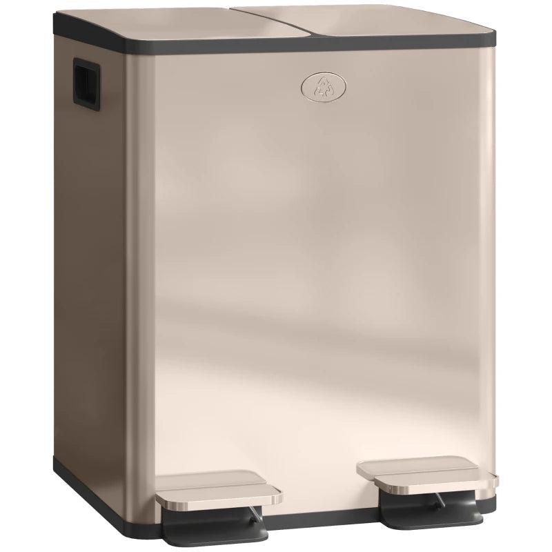 40L Dual Compartment Stainless Steel Trash Bin with Deodoriser Holders - Elegant Gold Tone for Modern Kitchens
