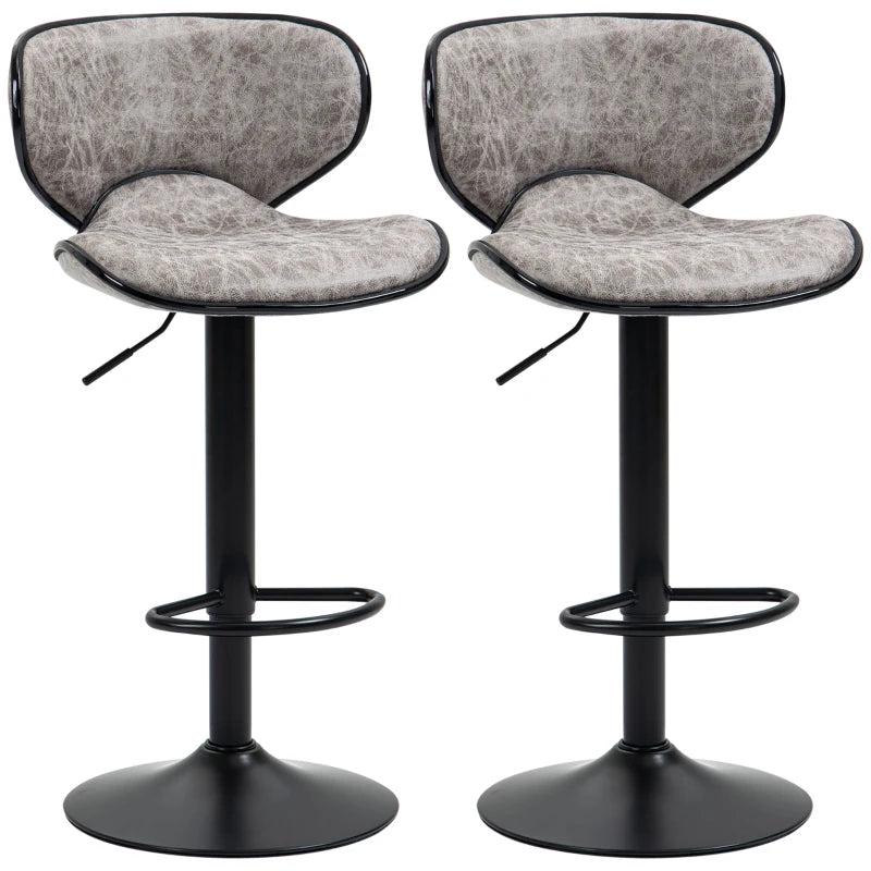 Adjustable Height Bar Stool Set of 2 - Grey Microfiber Swivel Armless Chairs for Kitchen & Dining