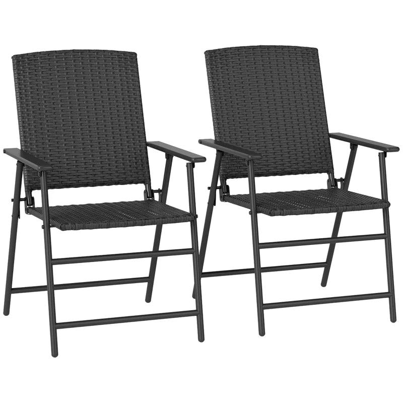 Set of 2 Black Folding Rattan Chairs - Stylish Outdoor Seating for Patio, Garden, and Balcony