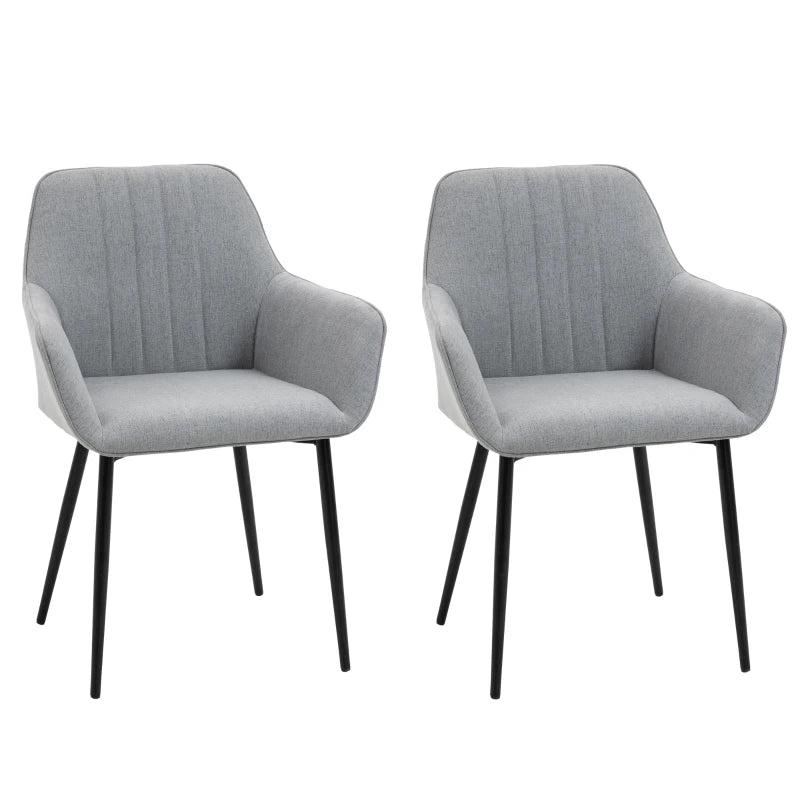 Set of 2 Light Grey Upholstered Linen Dining Chairs with Metal Legs - Stylish Accent Chairs for Modern Homes