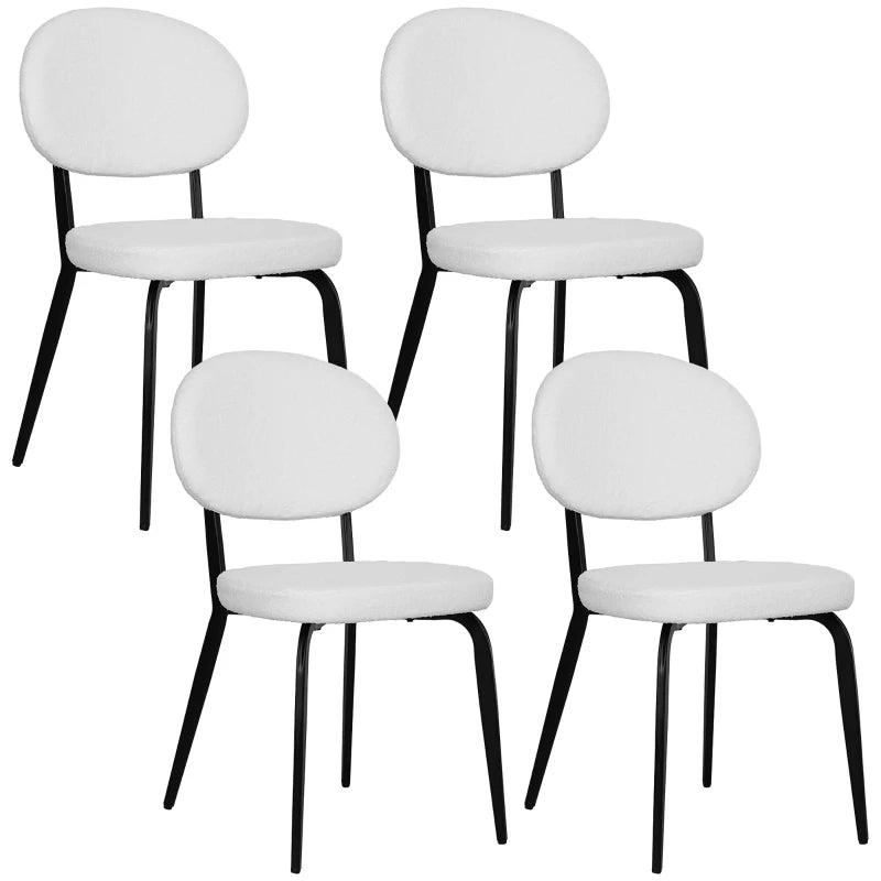 Set of 4 Modern White Boucle Dining Chairs - Stylish, Comfortable, and Durable for Dining Room or Kitchen