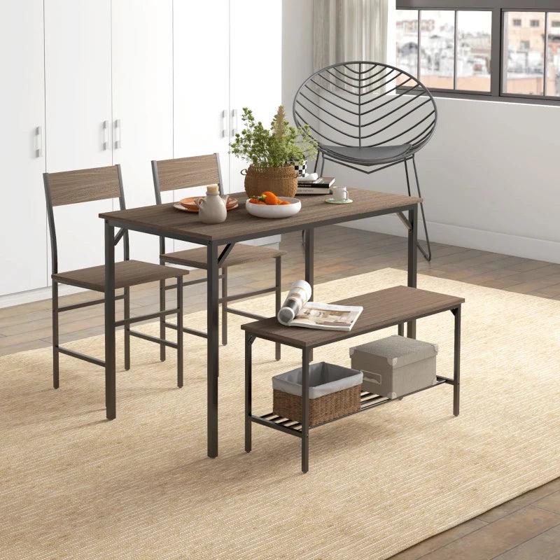 Stylish Four-Piece Dining Set with Table, Chairs, and Bench - Perfect for Modern Homes and Family Gatherings