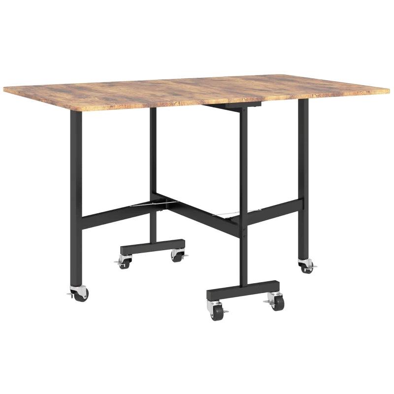 Versatile Six-Seater Drop-Leaf Dining Table on Wheels - Stylish Brown Wood-Effect for Space-Saving Dining Solutions