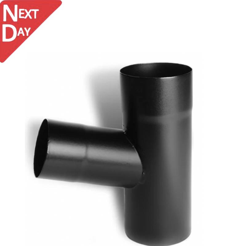 100mm Black Coated Galvanised Steel Downpipe 70 Degree Branch
