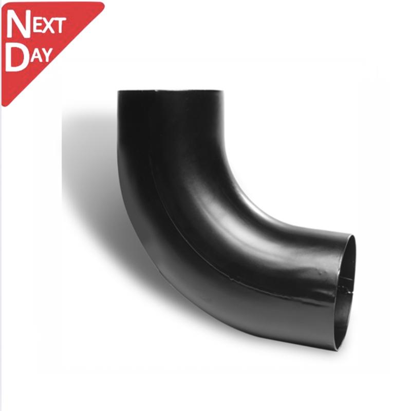 80mm Black Coated Galvanised Steel Downpipe 90 Degree Bend