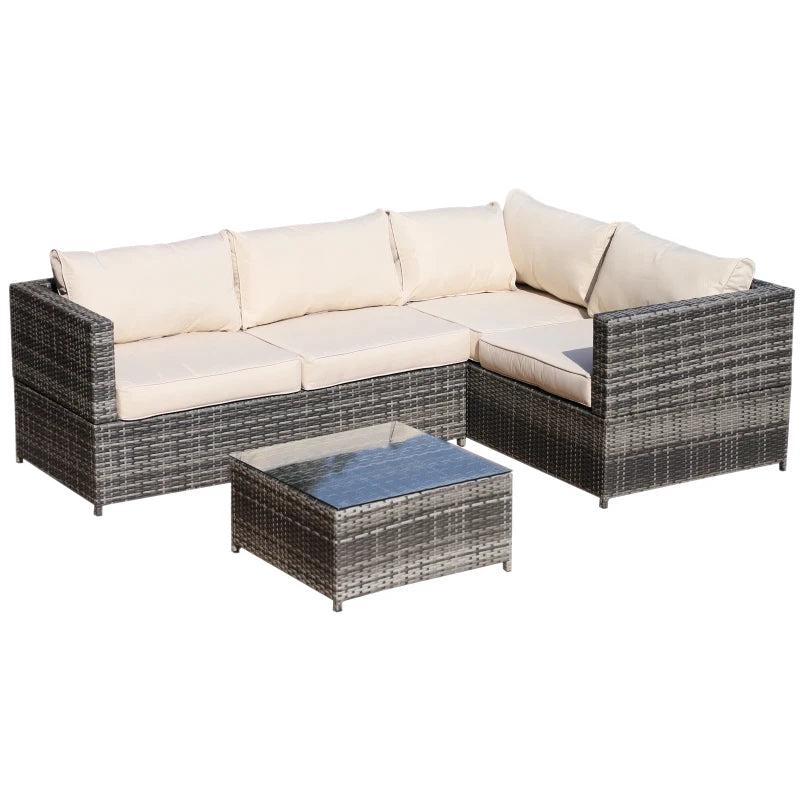 Beige 4 Seater Rattan Corner Sofa Chair Set with Coffee Table