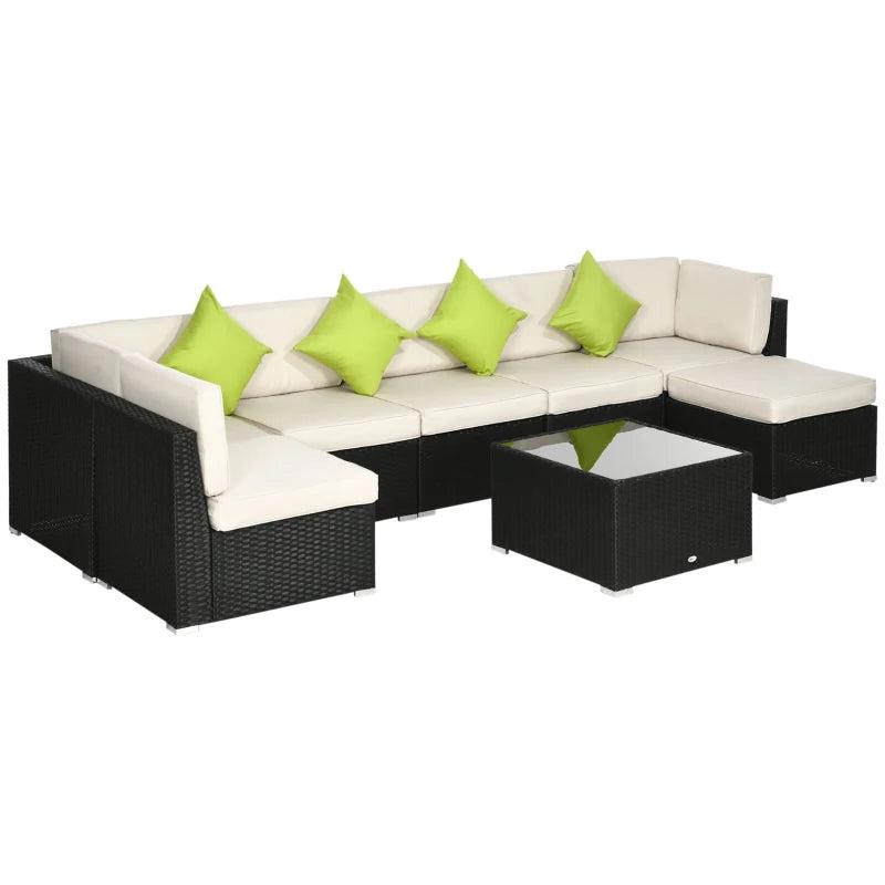 Black 8 Piece Rattan Corner Sofa Set - Washable Cushion Covers & Tempered Glass Table