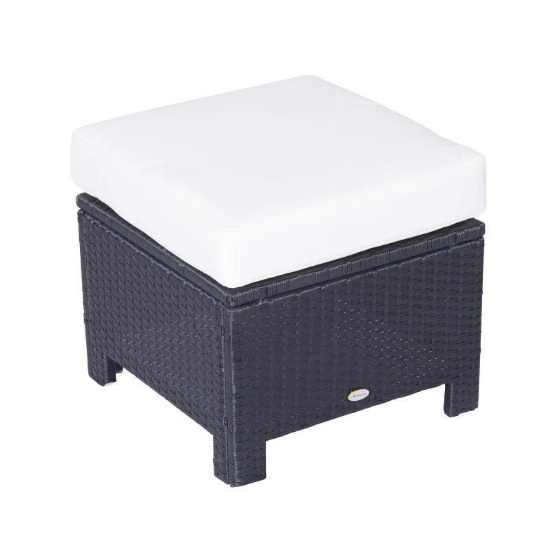 Black Rattan Footstool with Padded Seat Cushion