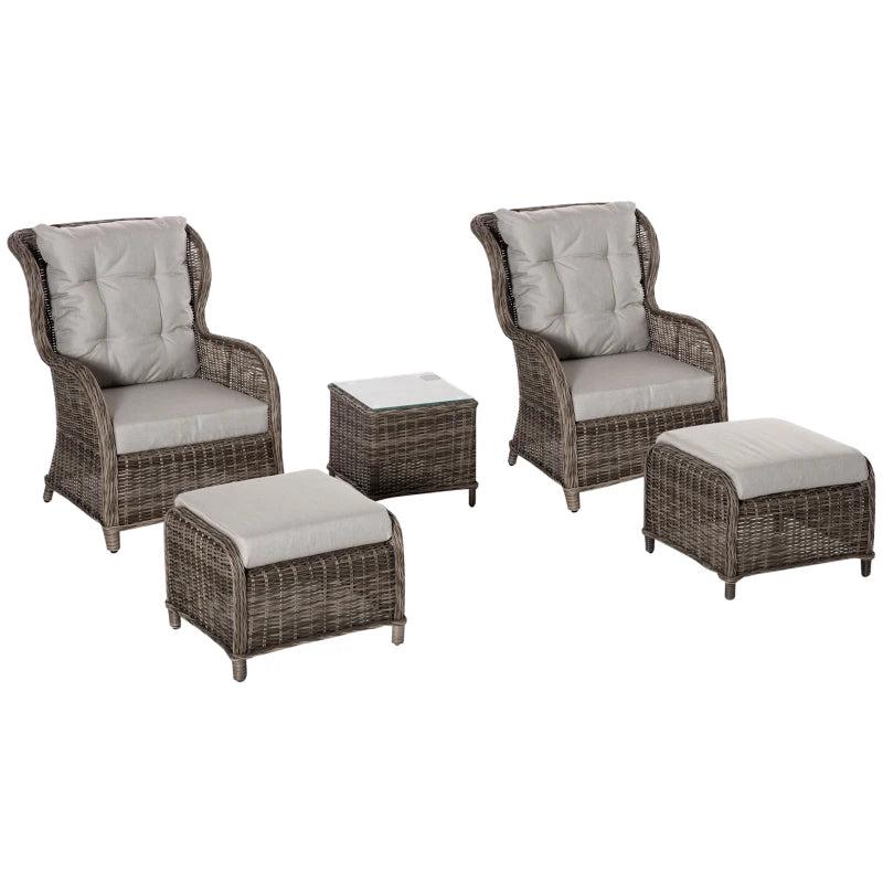 Brown 5 Piece Deluxe Rattan Sofa Chair & Stool With Aluminium Frame