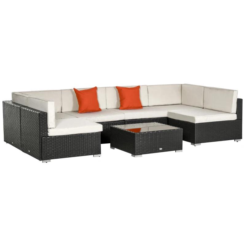Dark Brown 7 Piece Rattan Furniture Set with Thick Padded Cushions