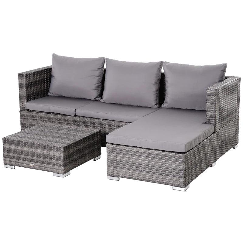 Grey 3-Piece Rattan Sofa Set with Cushions