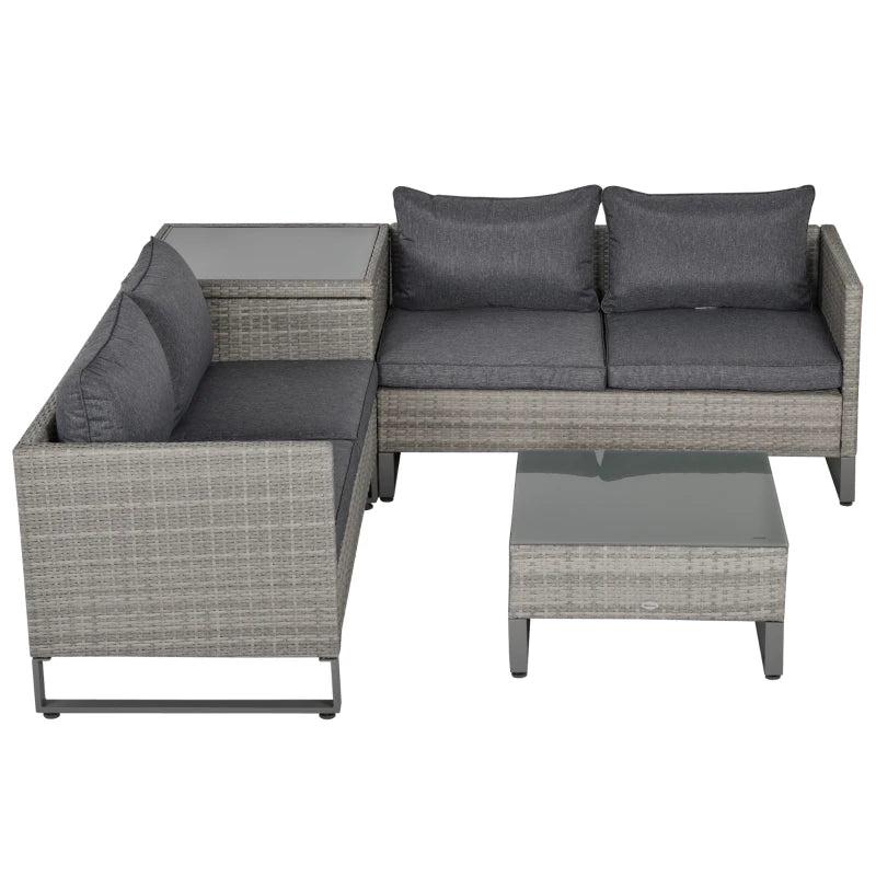 Grey 4 Rattan Wicker Sofa Set With Coffee Table, Side Storage Box & Cushions