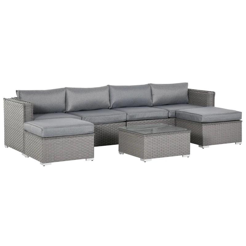 Grey 4 Seater Rattan Corner Sofa Set With Coffee Table and Footstools
