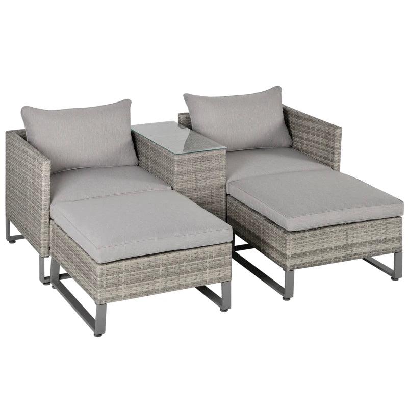 Light Grey Chaise Lounge Double Sofa Bed With Coffee Table & Footstool
