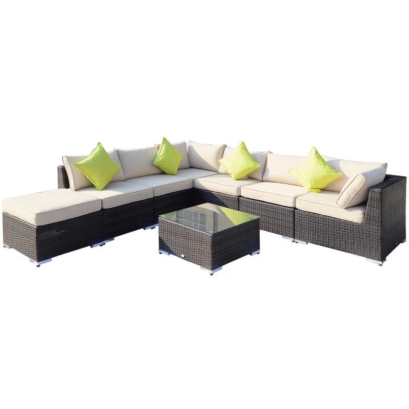 Mixed Brown 8 Piece Rattan Corner Sofa Set with Thick Cushions and Glass Top Table