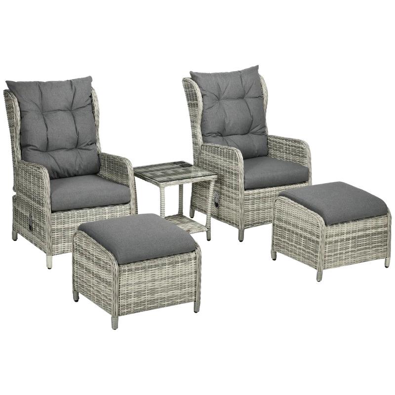 Mixed Grey 5 Piece Recliner Lounger Bistro Chairs with Glass Top Table and Footstools