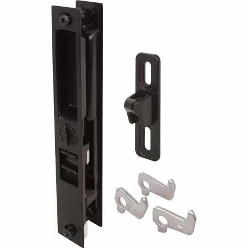 Slide-Co Sliding Door Handle Set with Keyed Mid Body Hook, Black/Diecast