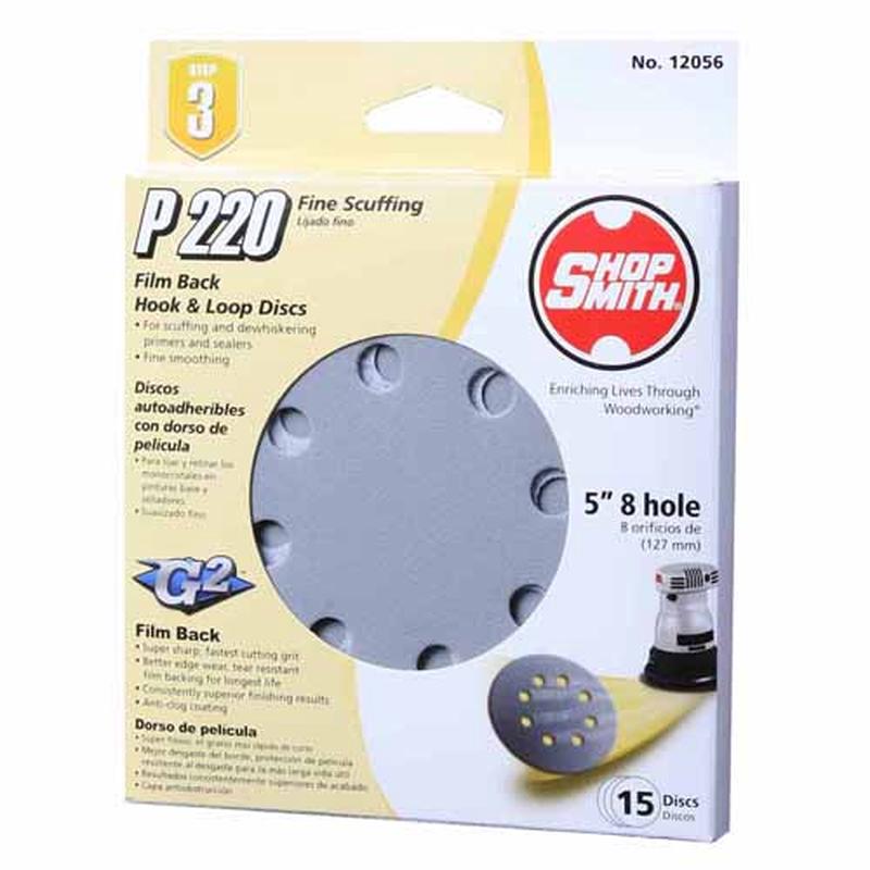 Shopsmith 5-Inch Hook & Loop 8 Hole Sanding Discs 220 Grit