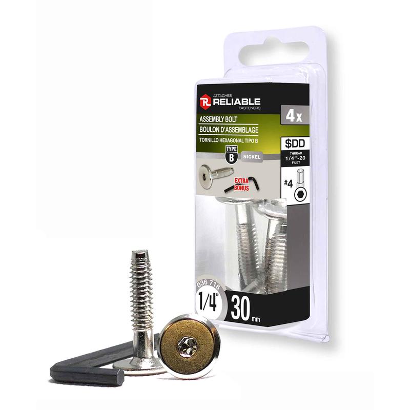 Boulon d'assemblage de Type JCB, 1/4'' x 30 mm (nickel et cl hexagonale)