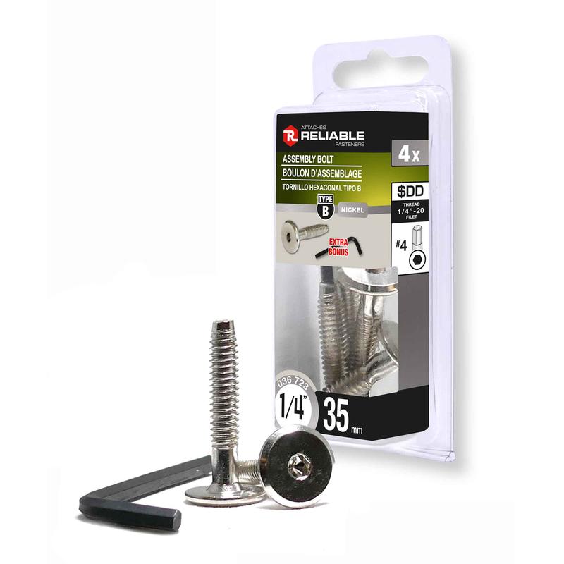 Boulon d'assemblage de Type JCB, 1/4'' x 35 mm (nickel et cl hexagonale) - 4 units