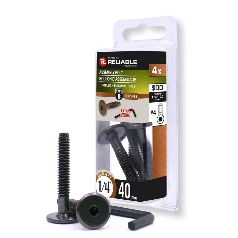 Boulon d'assemblage de Type JCB, 1/4'' x 40 mm (bronze huil et cl hexagonale) - 4 units