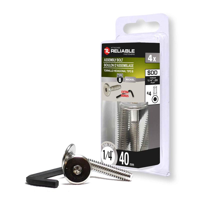 Boulon d'assemblage de Type JCB, 1/4'' x 40 mm (nickel et cl hexagonale)