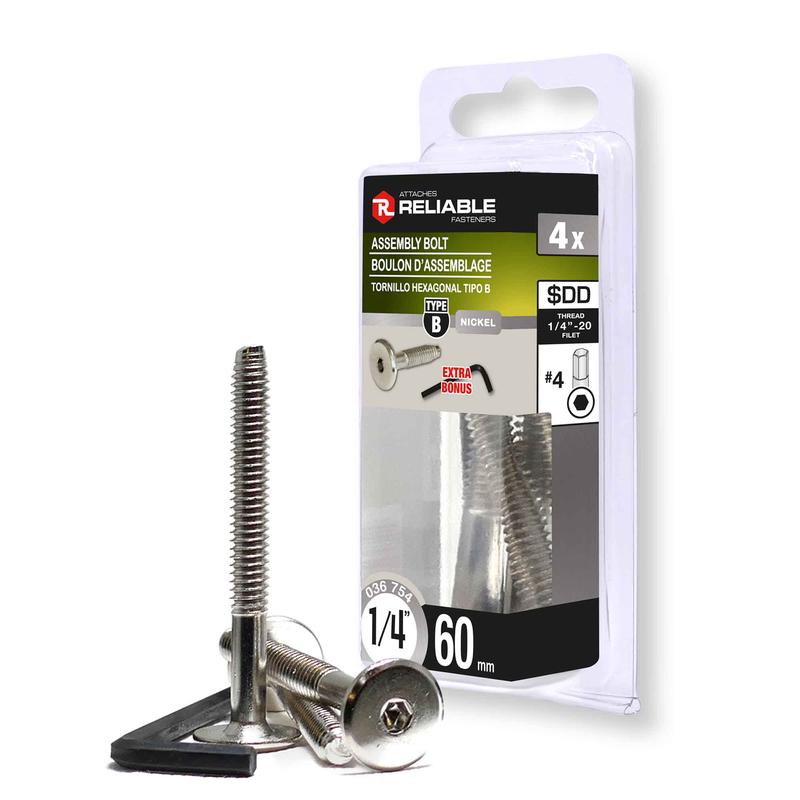 Boulon d'assemblage de Type JCB, 1/4'' x 60 mm (nickel et cl hexagonale)