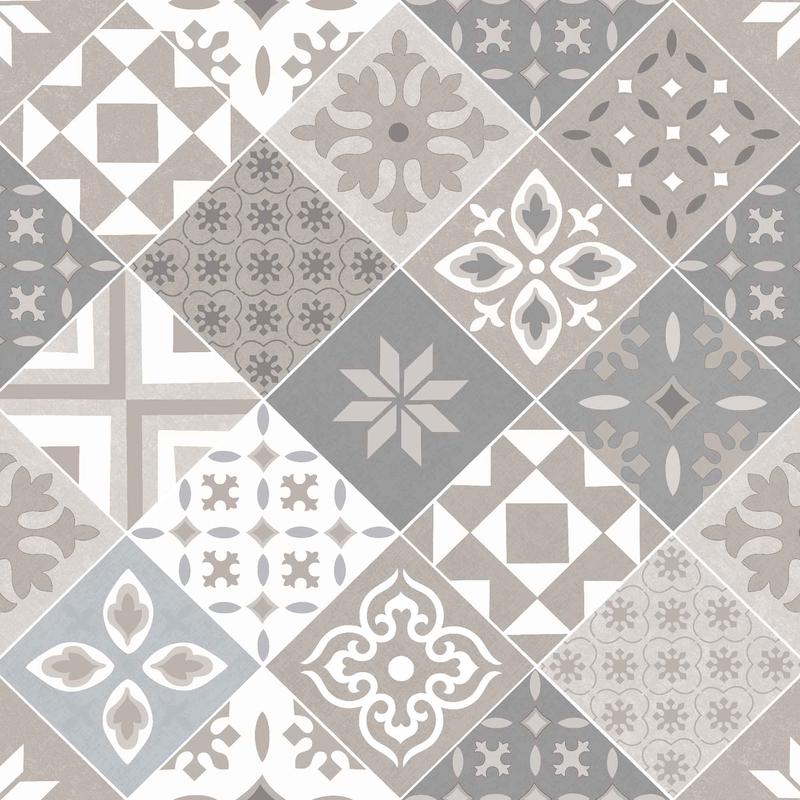 Revtement de table avec motifs de carreaux gris et beiges, 55'' x 65' (vendu au pied linaire)