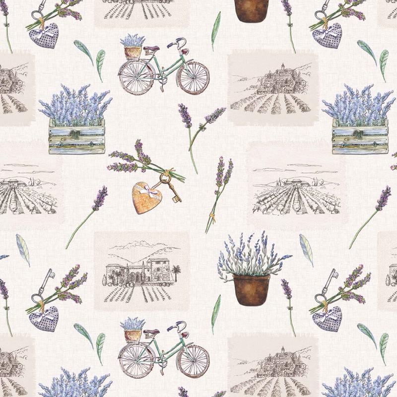 Revtement de table avec motifs de lavande, 55'' x 65' (vendu au pied linaire)