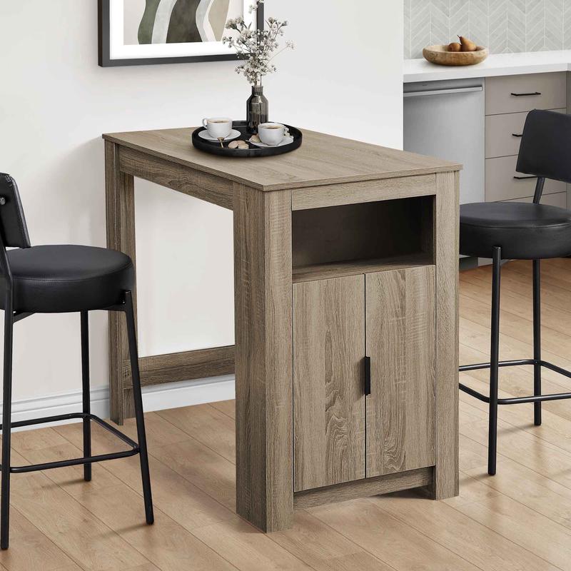 Table rectangulaire de salle  manger  hauteur de comptoir avec rangement en placage taupe fonc, 47,25'' x 23,5'' x 36''