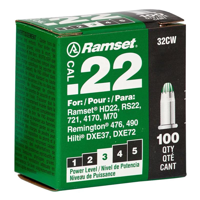 Cartouche coup simple vert calibre .22, 100 units