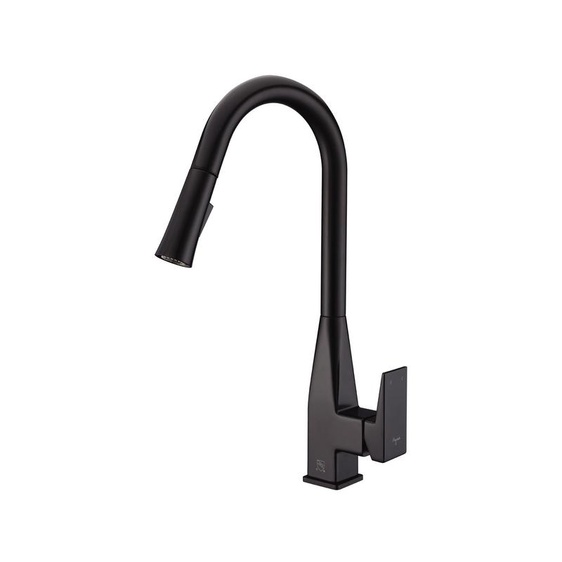 Robinet de cuisine avec bec rtractable  double jet MICA-BK, noir mat