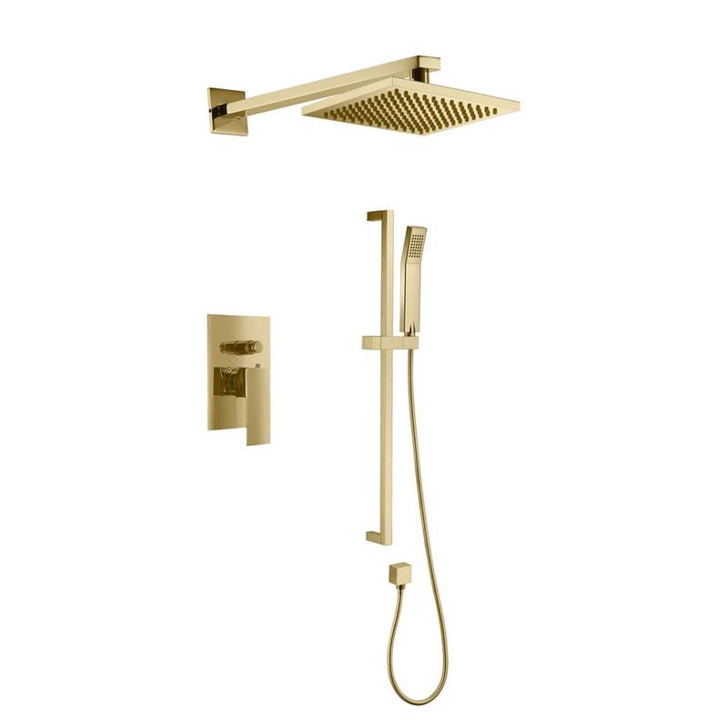 Robinetterie de douche carre avec douche pluie et douchette VITO-GD, or bross