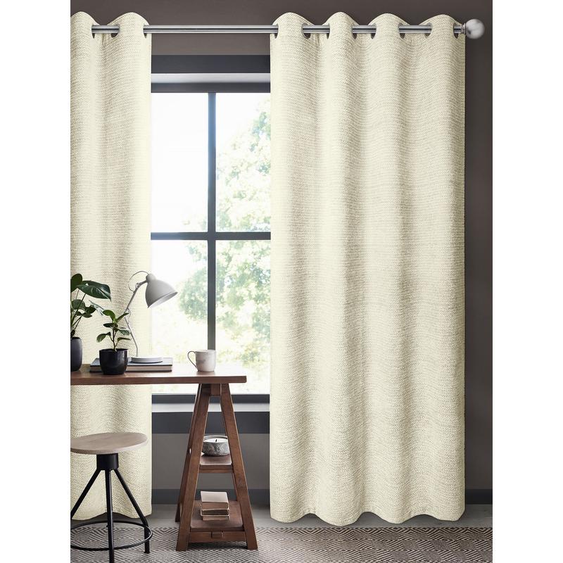 Rideau de luxe tiss  effet velours chenille, blanc cass