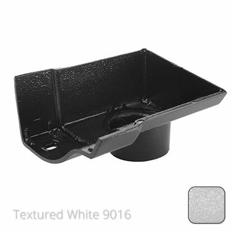 Alumasc 100mm (4") Half Round Cast Aluminium 63mm Stop End Socket Outlet  - Textured Traffic White RAL 9016