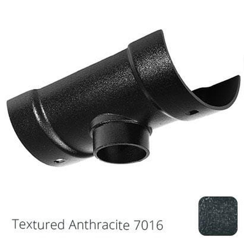 Alumasc 100mm (4") Half Round Cast Aluminium 76mm Gutter Outlet - Textured Anthracite Grey RAL 7016