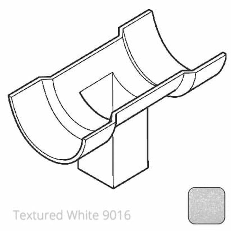 Alumasc 75x75 (3x3") square outlet Cast Aluminium Half Round 100mm (4") Gutter Running Outlet - Double Socket - Textured 9016 White