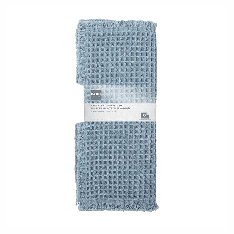 Tapis de bain antidrapant  texture gaufre , 30" x 18" (Bleu denim)