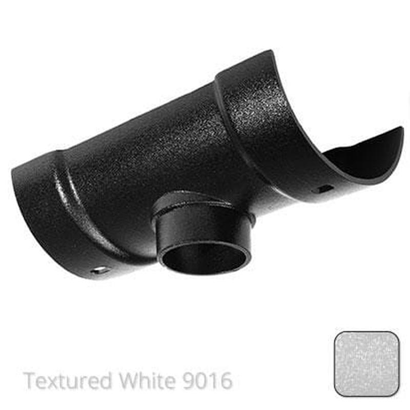 Alumasc 115mm (4.5") Half Round Cast Aluminium 63mm Gutter Outlet - Textured Traffic White RAL 9016