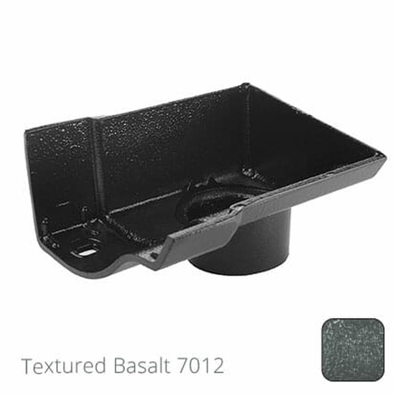 Alumasc 115mm (4.5") Half Round Cast Aluminium 63mm Stop End Socket Outlet - Textured Basalt Grey RAL 7012