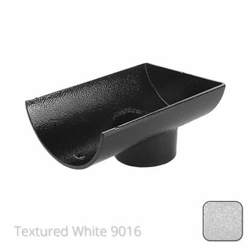 Alumasc 115mm (4.5") Half Round Cast Aluminium 63mm Stop End Spigot Outlet - Textured Traffic White RAL 9016