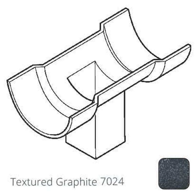 Alumasc 75x75 (3x3") square outlet Cast Aluminium Half Round 115mm (4.5") Gutter Running Outlet - Double Socket - Textured 7024 Graphite